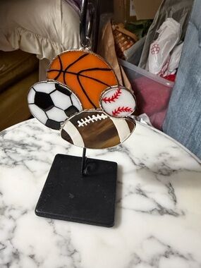 Handcrafted Sports Stained Glass Accent - Orange, White, Brown